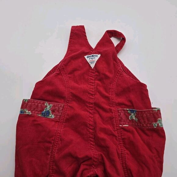 OshKosh Overalls Red Corduroy Baby 24 Months Bear Plaid Snap Button Vintage Rare - Picture 6 of 10